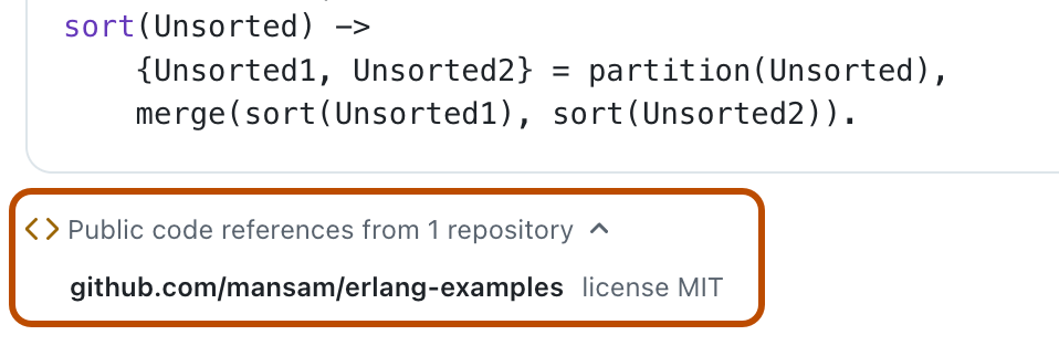 Screenshot of an inline suggestion in Copilot Chat with a link to view code references.